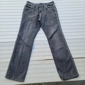 Ten 25 Stephin Mens Jeans Gray 34 x33 Straight Leg Denim Wash Stitch Sz 34